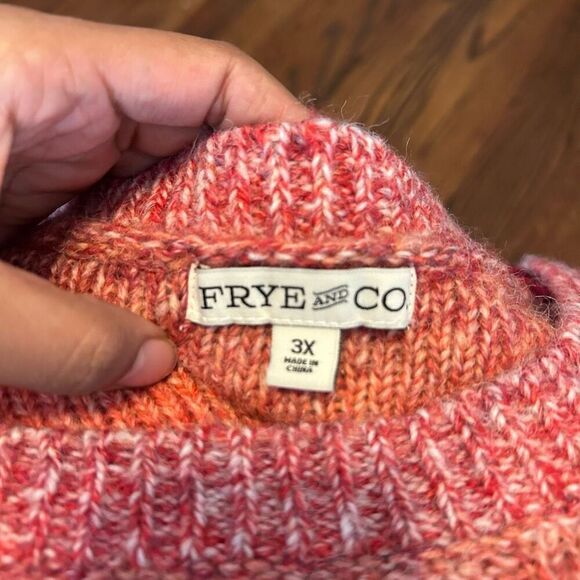 Frye & Co. Spacedyed Ombre Sweater 3X Wool Blend Pink/Red Crewneck With Fringe D - Picture 4 of 6